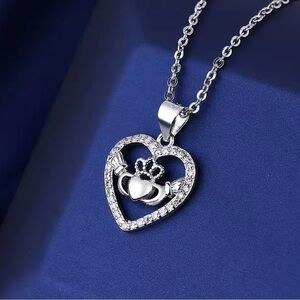 925 Sterling Silver Celtic Irish Claddagh Pendant With Diamond Accents Necklace